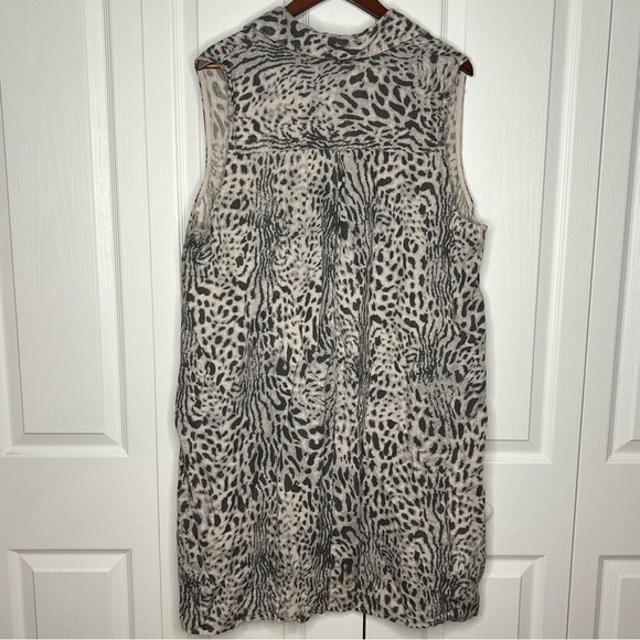 LUNGO L'Arno Leopard 100% Linen italian Sleeveless Collared Dress oversized 2XL - Picture 10 of 13